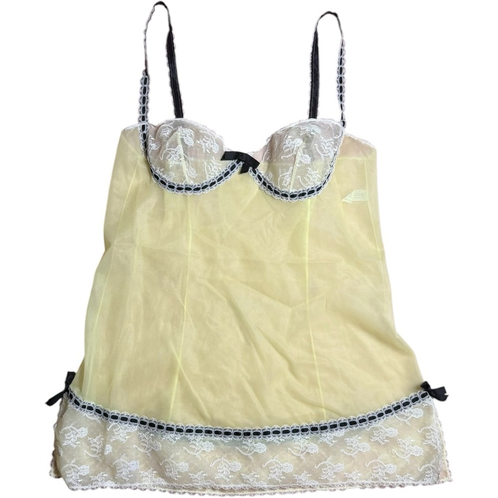Hollywood Babydoll Vintage Pale Yellow Camisole Slip Dress - Picture 2 of 4